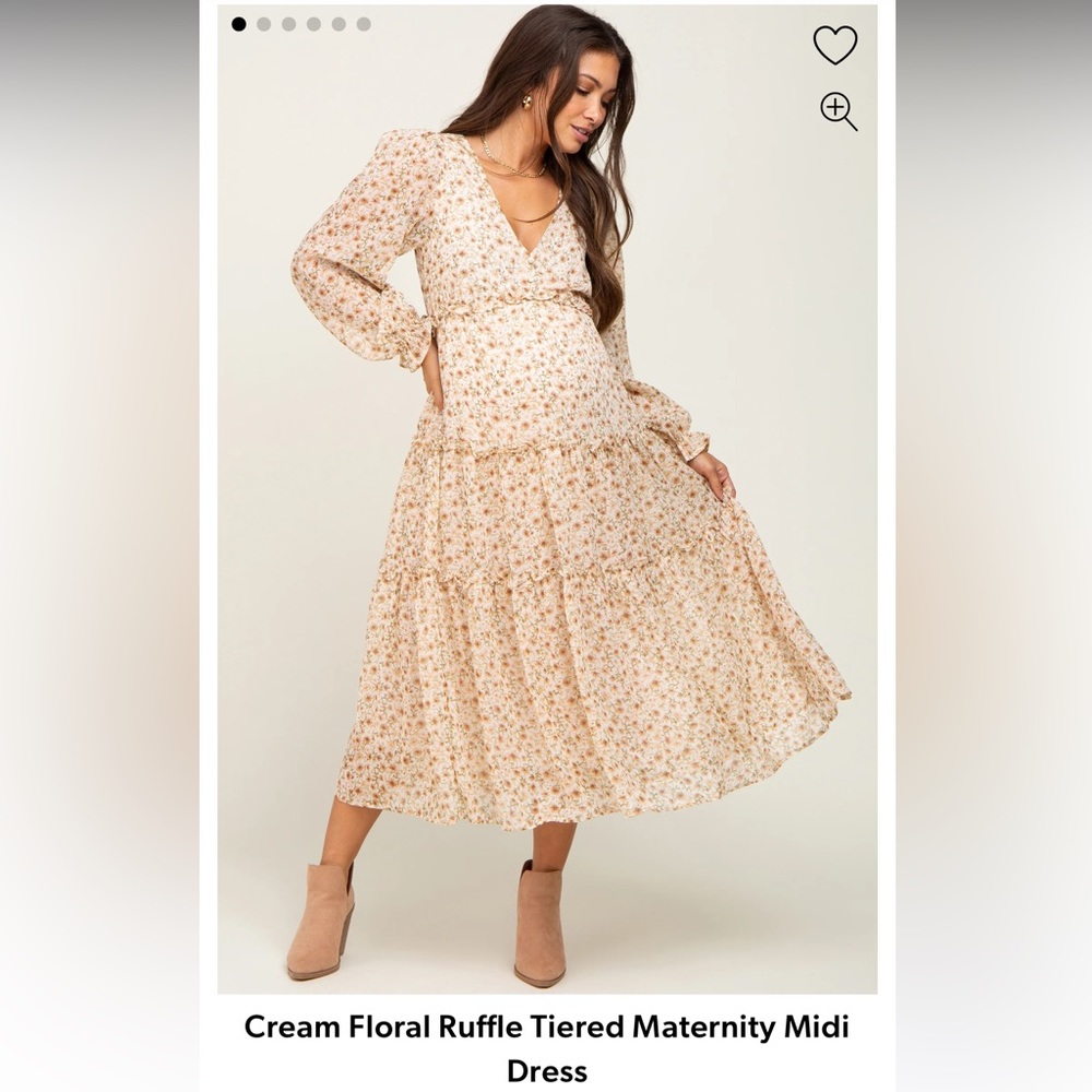 Cream Floral Ruffle Tiered Maternity Midi Dress size large
